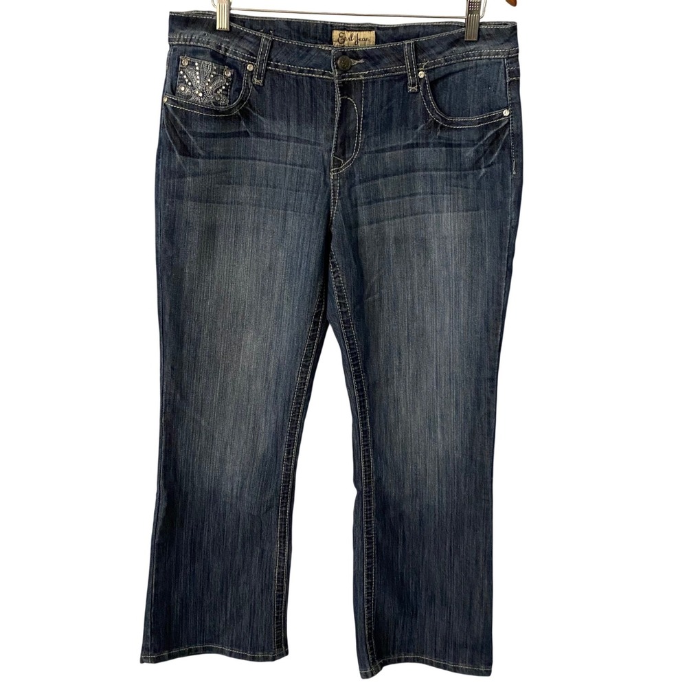 Earl Jean Women 14P Dark Wash Bootcut Rhinestone Embellished Jeans Stretch Denim